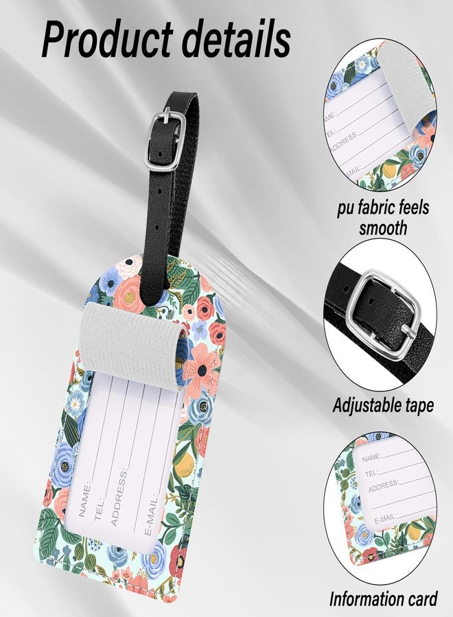 BHAHB 2 Pack Luggage Tag Luggage Tags PU Leather Suitcase Tags Aesthetic Cute Funny Travel Bag Labels for Women Girls-Flower Floral Pink Blue - Image 3